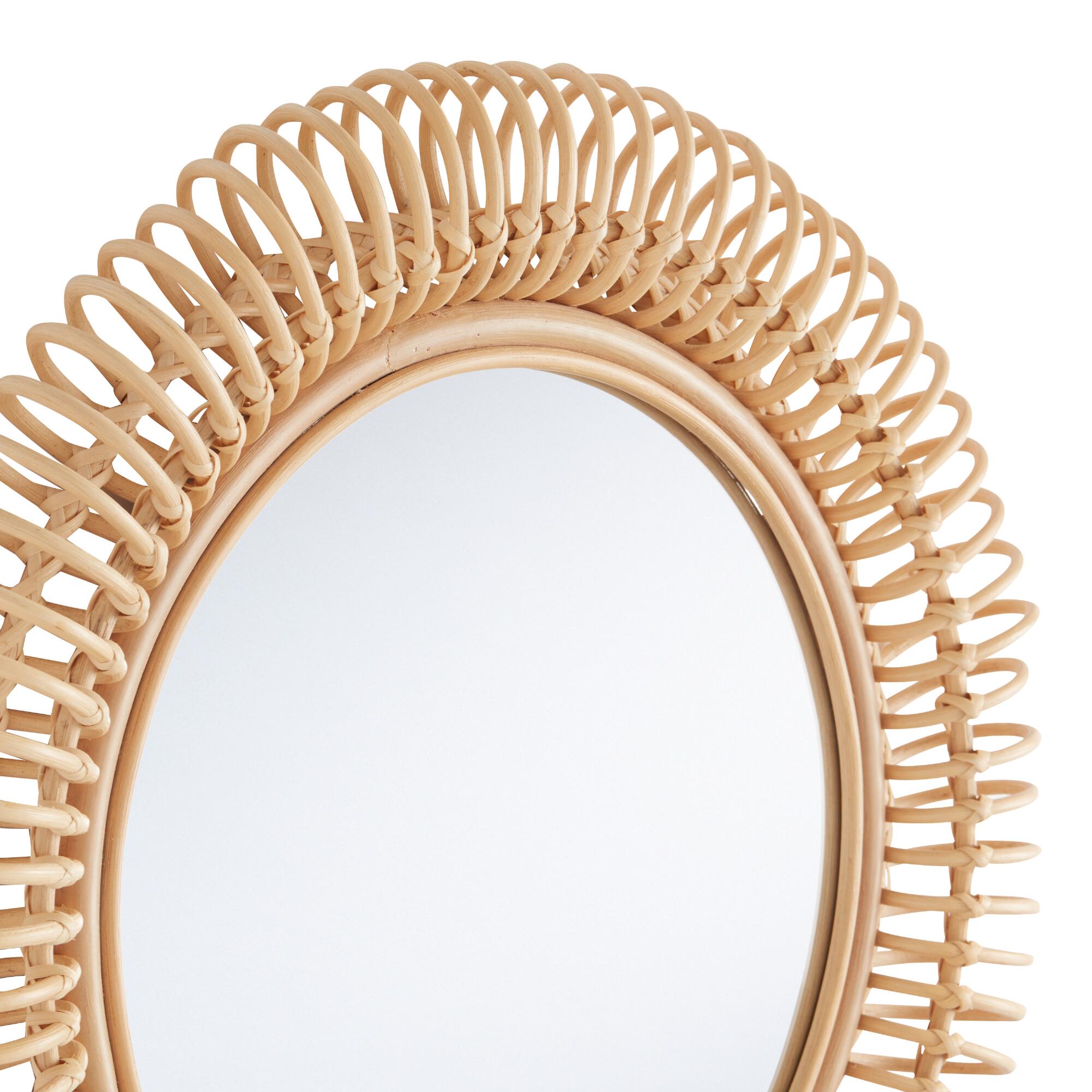 Home Decor: HNH R01-Round Coiled Rattan Mirror